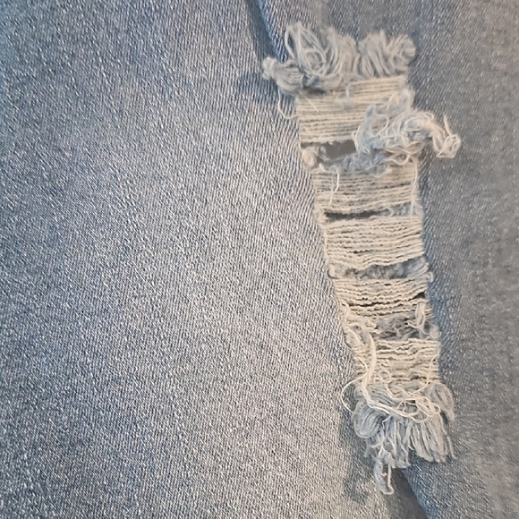 Blue Distressed Jean Shorts with Frayed Hem - Picture 3 of 4